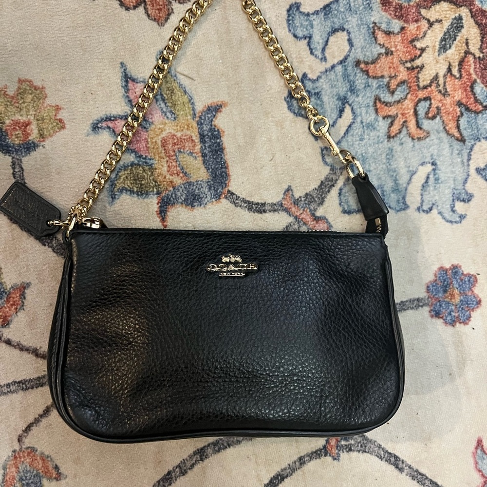 Coach Black Leather Chain Shoulder Bag